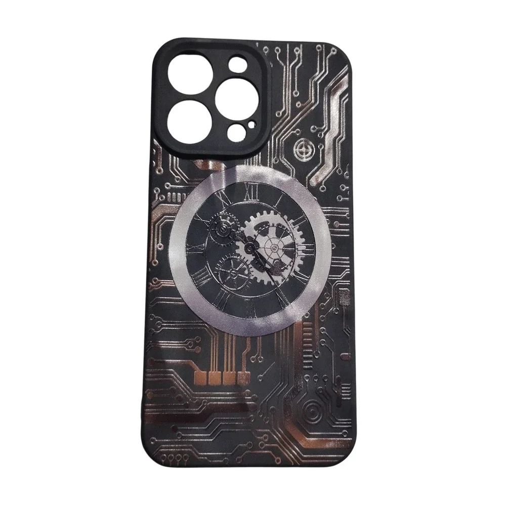 Steampunk Circuit Board iPhone 15 Pro Max Case‎ Black Bronze Clock Gears Design